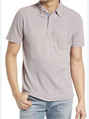 Faherty Striped Short-Sleeve Polo Shirt - Pink/Blue